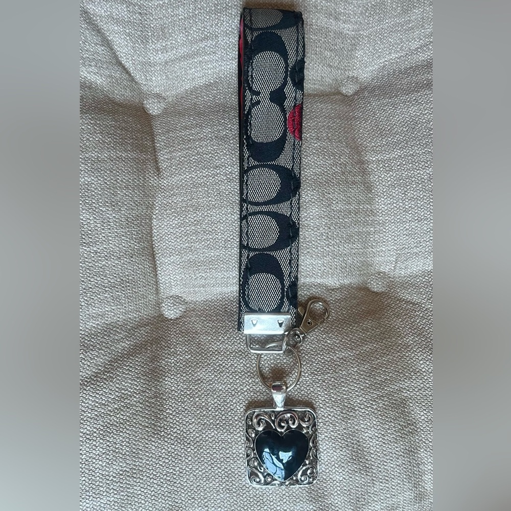 Coach Black HANDMADE with Silver Keychain & Heart Pendant